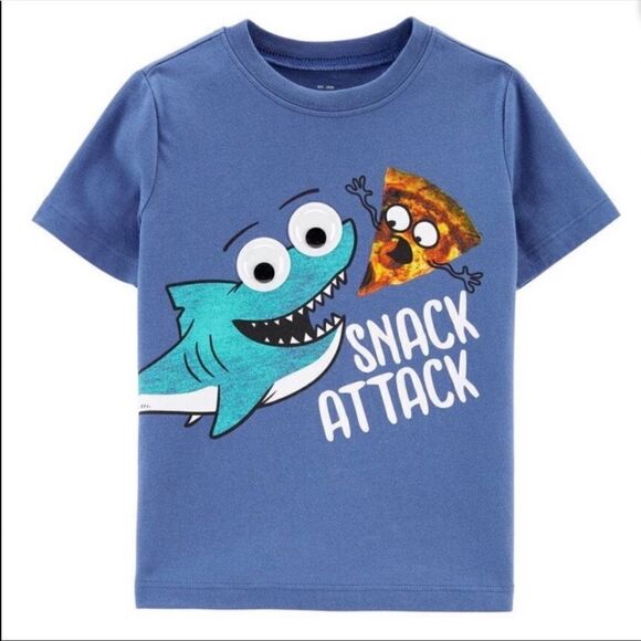 OshKosh B’gosh Blue Shark & Pizza Short Sleeve Tee Shirt Size 24M NWT - Picture 1 of 2
